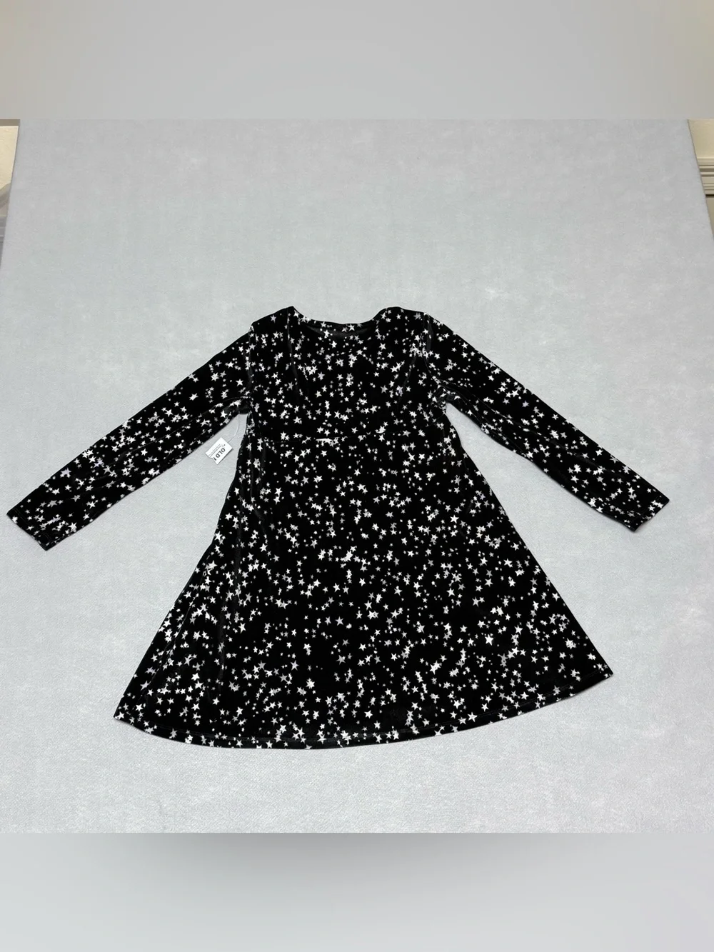 Old navy Girls' Black Star velvet Print Long-Sleeve Dress size L 10-12 NWT